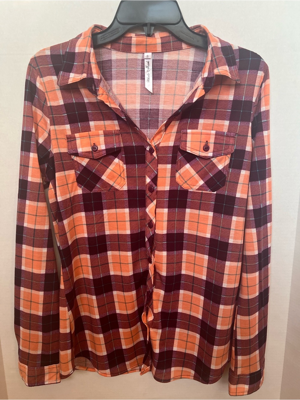 White Mark Plaid Button-Front Shirt - Bright Orange & Purple Size Small S